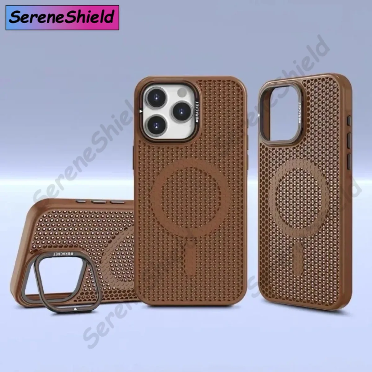 Honeycomb Grid Mesh Cooling Phone Case with Alloy Lens Bracket and Wireless Charging Capability