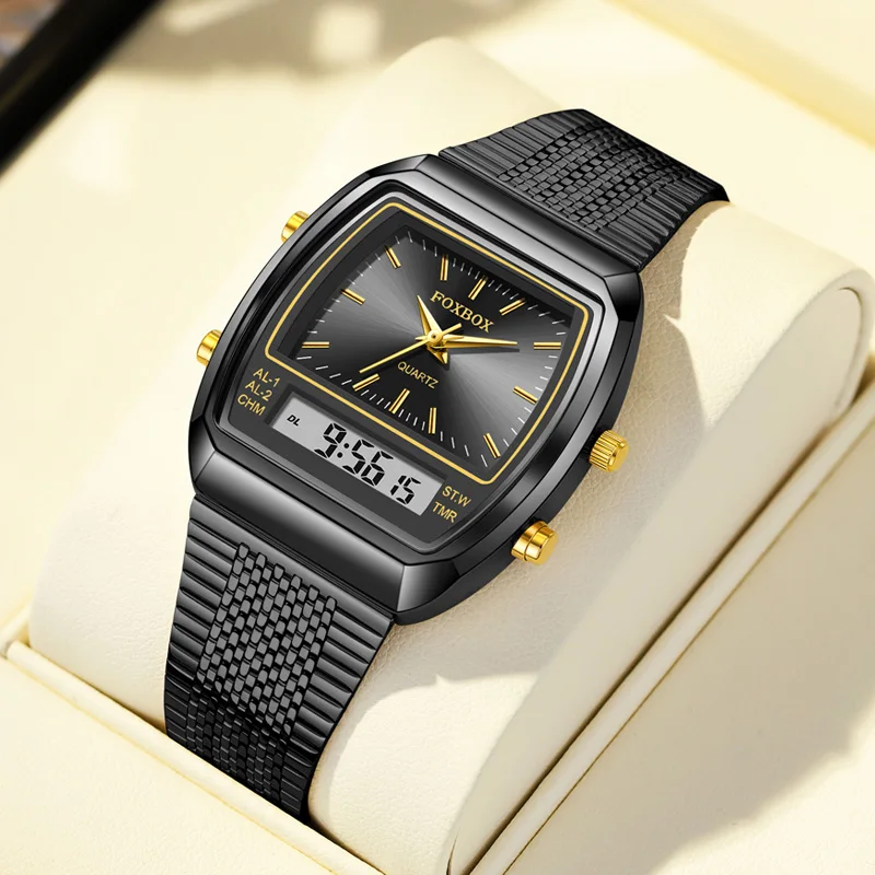 FOXBOX Luxury Dual Display Waterproof Sports Watch - Fashionable Quartz Timepiece