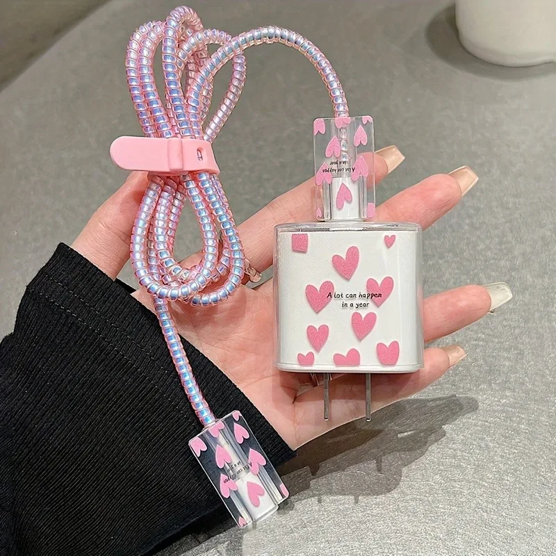 ที่เก็บสายชาร์จ ตัวล็อคสายชาร์จ พร้อมเคสป้องกันสำหรับสายชาร์จ Apple 18/20w ชุด 5 ชิ้น 1