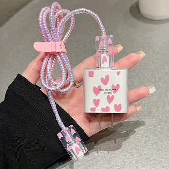 ที่เก็บสายชาร์จ ตัวล็อคสายชาร์จ พร้อมเคสป้องกันสำหรับสายชาร์จ Apple 18/20w ชุด 5 ชิ้น 1