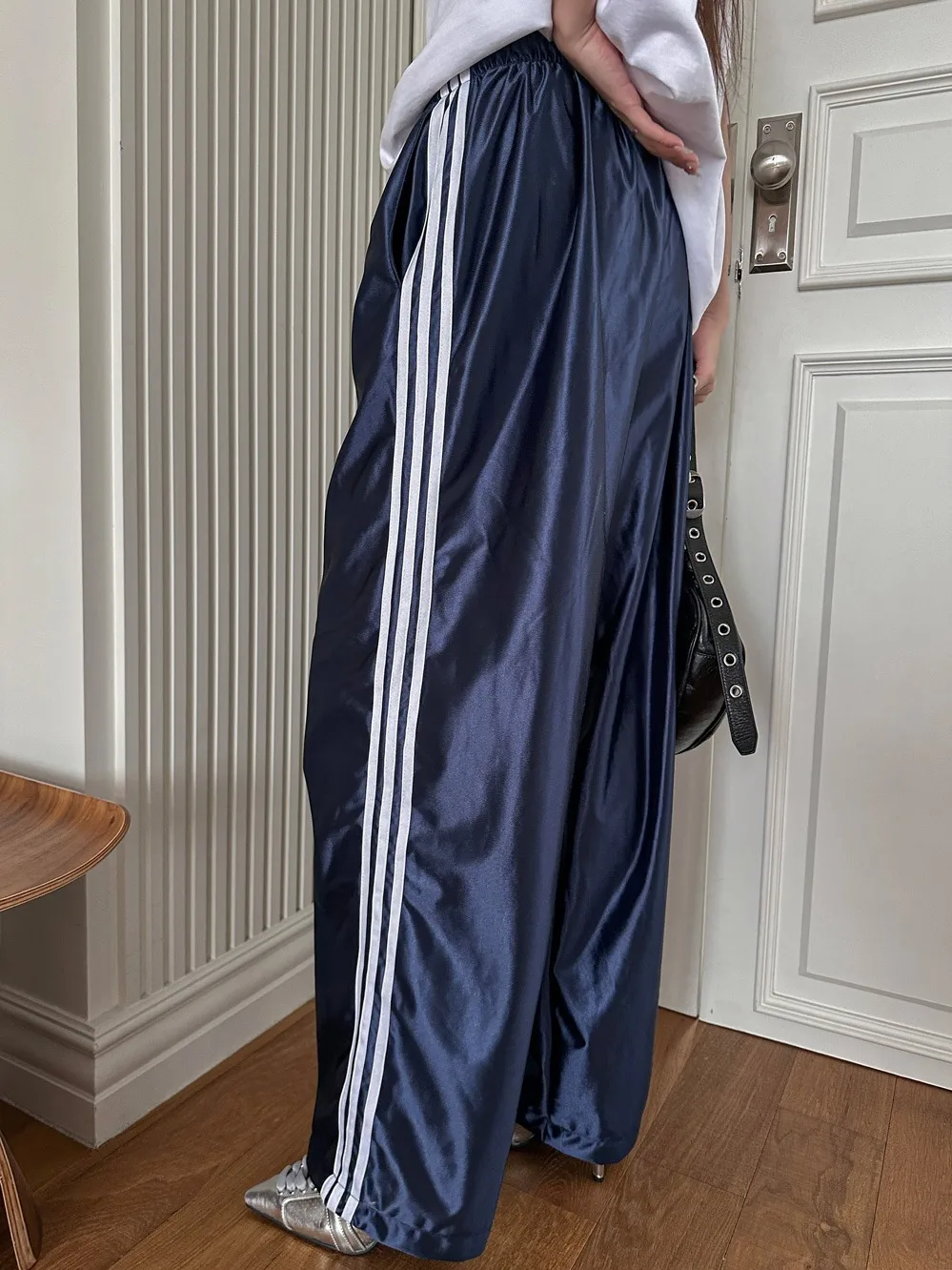 Summer Ins Street Retro Harajuku Glossy Sport Skateboard Wide Leg Pants Long Pants Street Dance Pants Comfortable Regular Fit