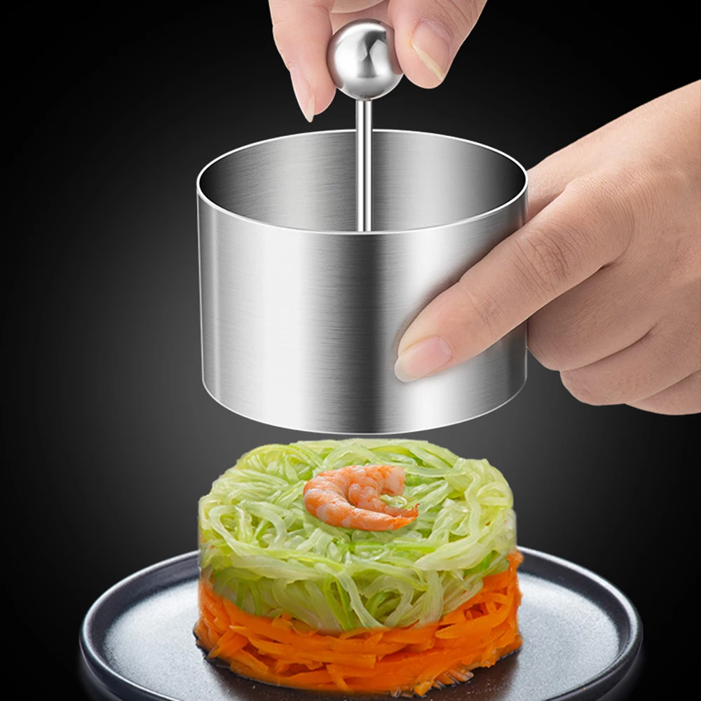 Round Rices Ball Mold with Pusher Stainless Steel Dessert Mousse Cake Rings Easy Demoulding Sushi Making Mould Kitchen Tool