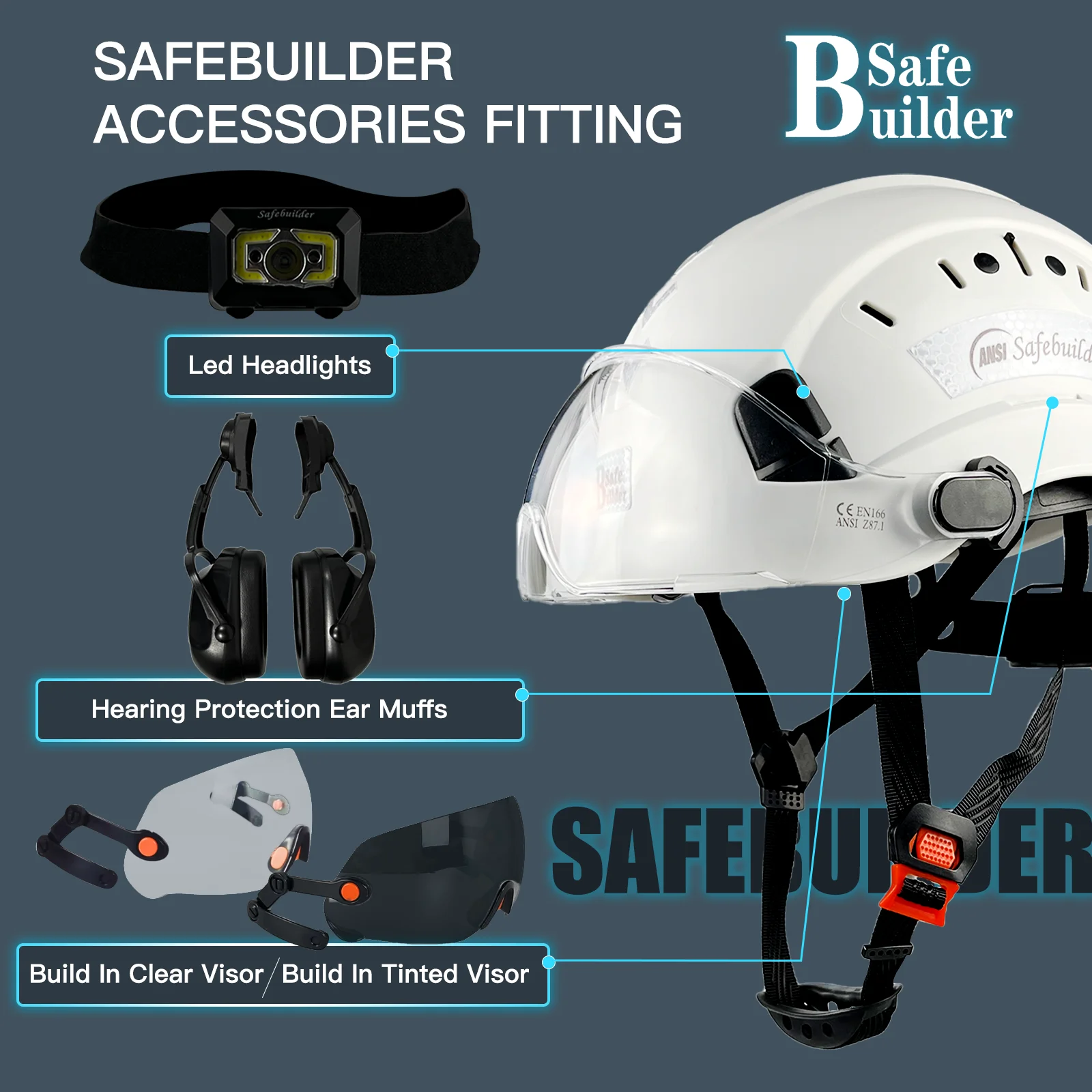 CE EN397 Construction Safety Helmet with Visor ABS Hard Hat