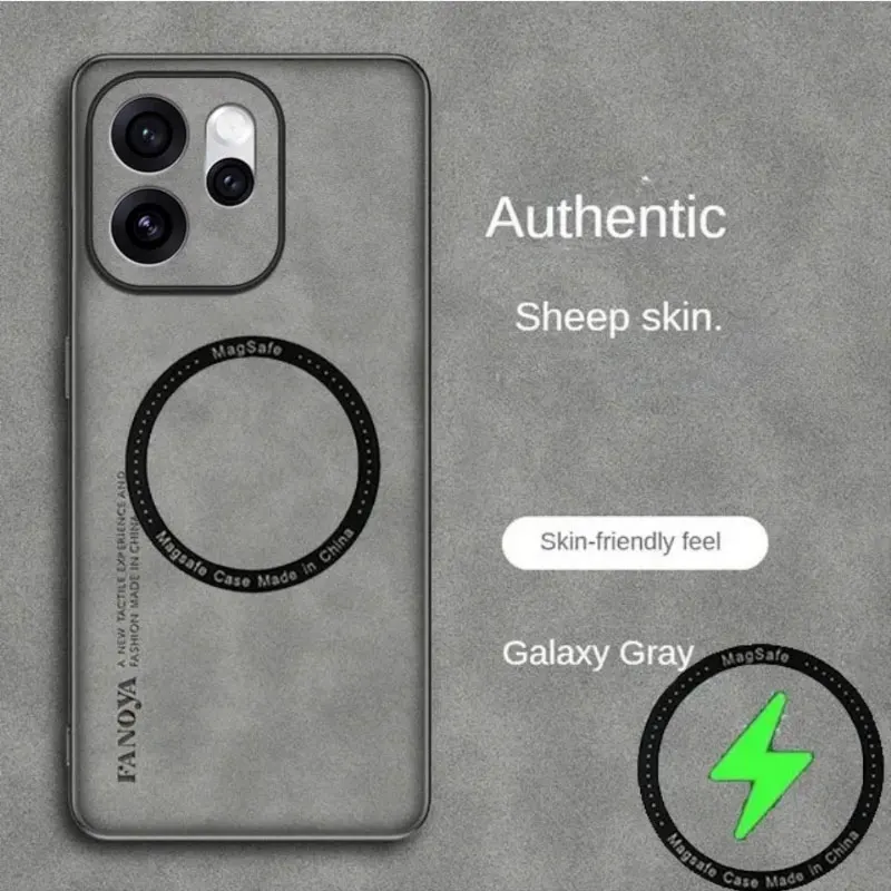 Sheepskin PU Leather Shockproof Back Case with Magnetic Wireless Charging and TPU Soft Frame Cover