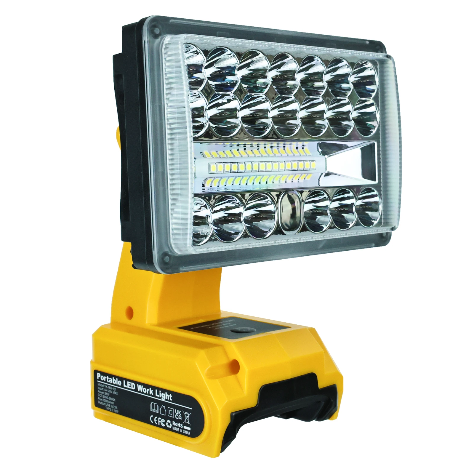 

28W 2000LM LED Work Light with USB Type-C Port Outdoor Emergency Lighting Lamp Flashlight for Dewalt 14.4V-20V Li-ion Battery