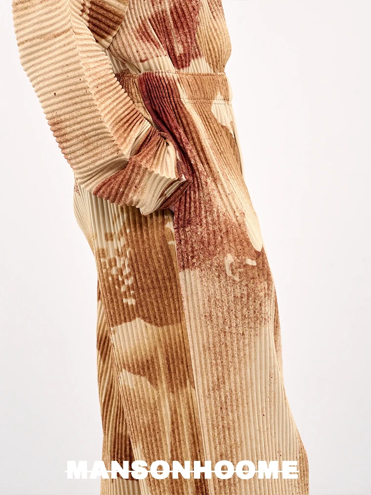 Miyake Pleated Men's Pants, High-quality Dyed Printed Casual Versatile and Fashionable Straight Leg Pants