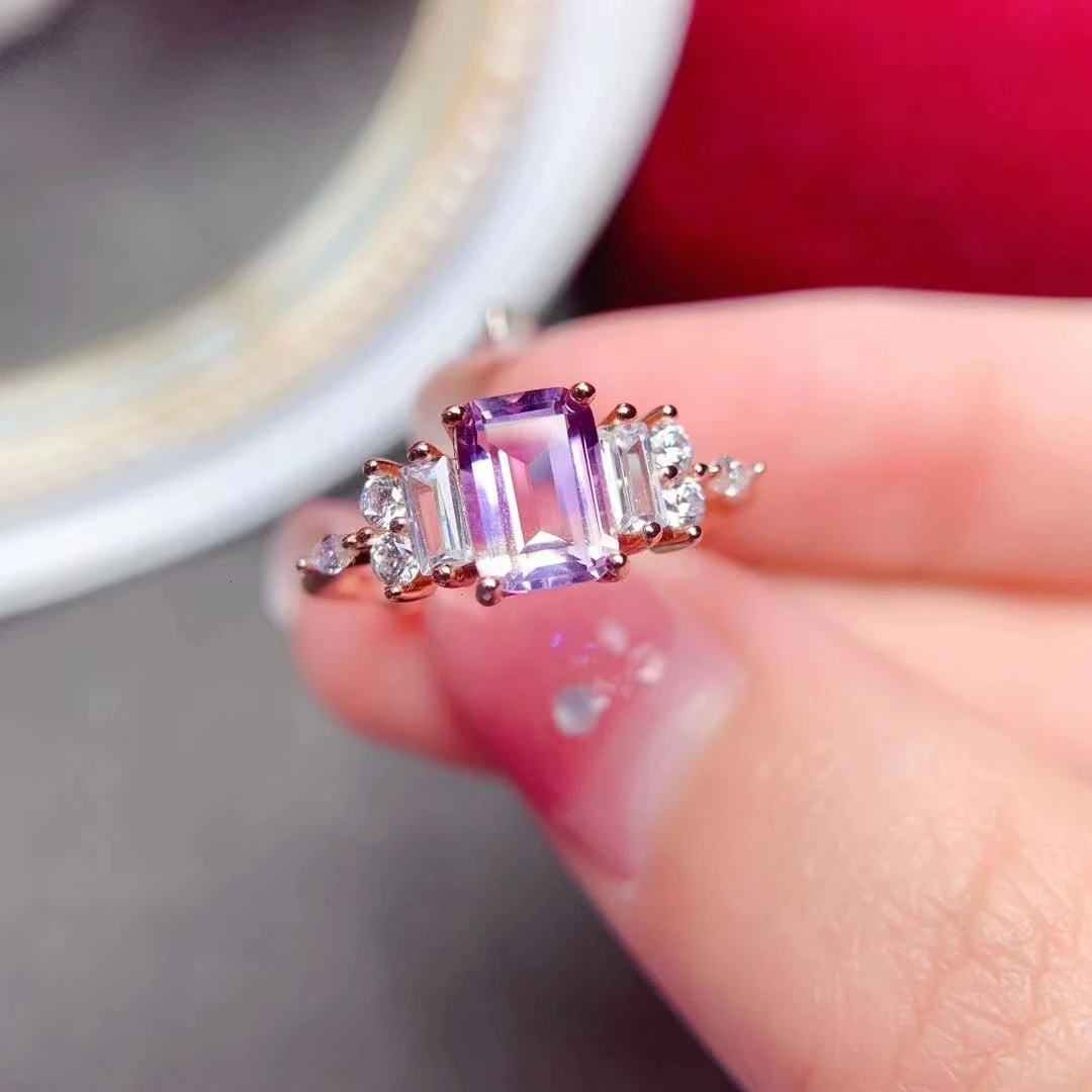 

Dazzling Amethyst Silver Ring for Daily Wear 5mm*7mm 0.8ct Natural Amethyst Ring February Birthday 925 Silver Amethyst Jewelry