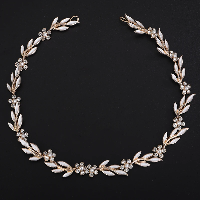 Gold Leaf Wedding Headbands Handmade Bridal Headpieces Bride Rhinestone Pearl Flower Tiaras Wedding Hair Accessories for Women