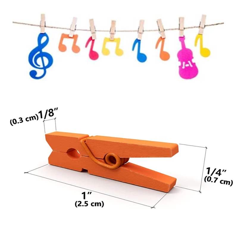 Mini Wood Clothespins with Hemp Rope for Crafts and Photo Displays, Pack of 50