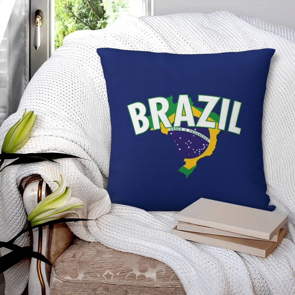 

Brazil National Flag Square Pillowcase Pillow Cover Polyester Cushion Zip Decorative Comfort Throw Pillow for Home Living Room