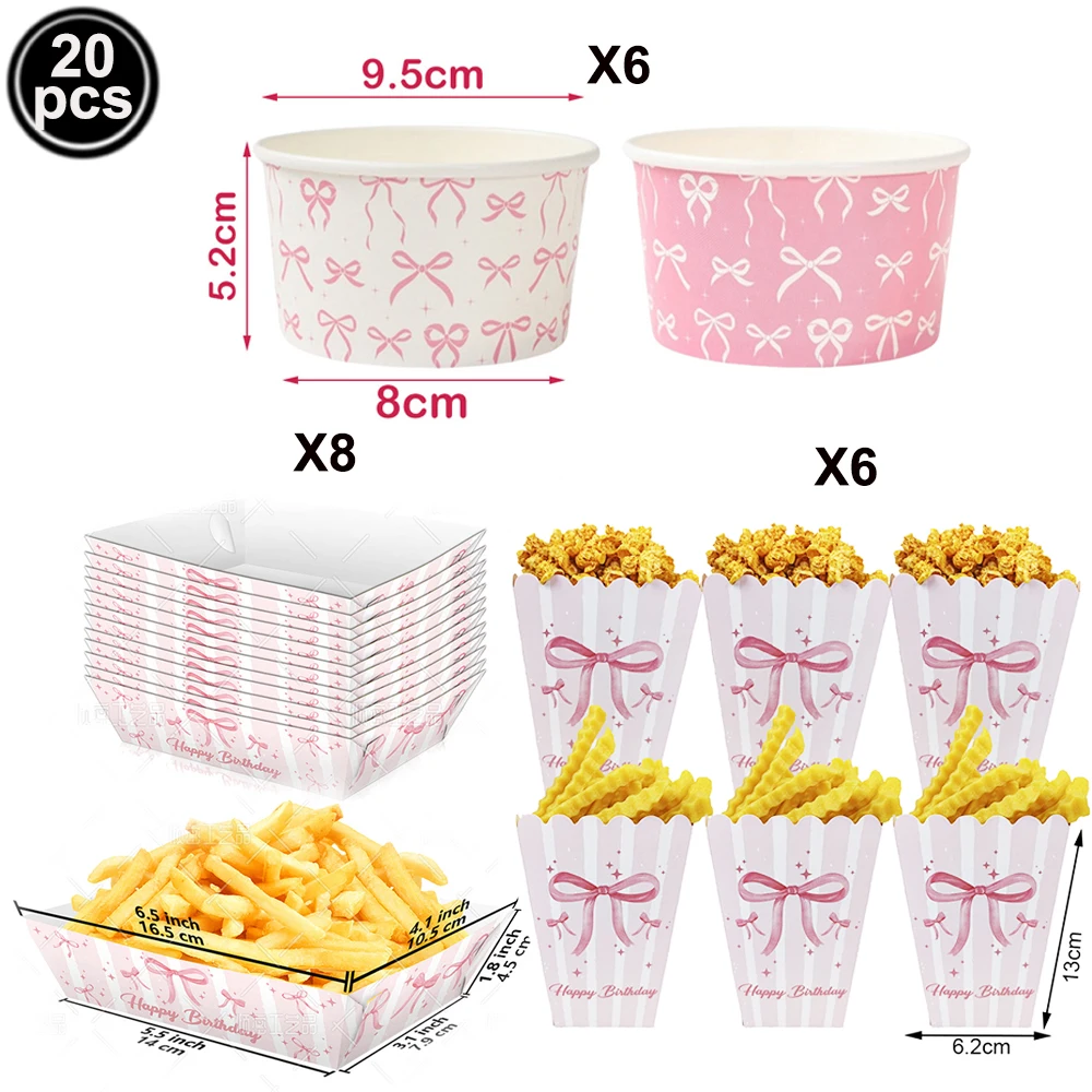 Pink Bow Birthday Party Tableware Set - Plates, Cups, and Napkins