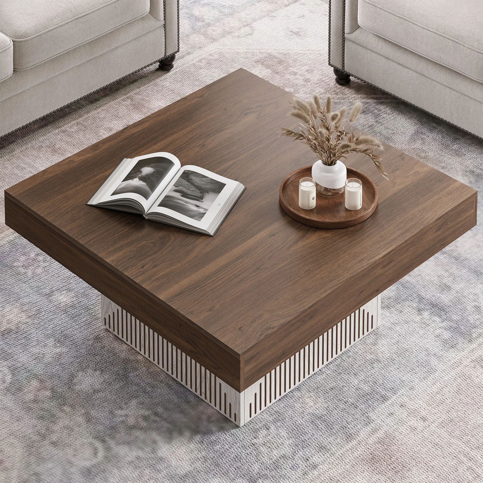 Coffee Table, Square Coffee Table with RGB LED Light, Wood Low Coffee Table for Living Room, Center Table for Living Room 5