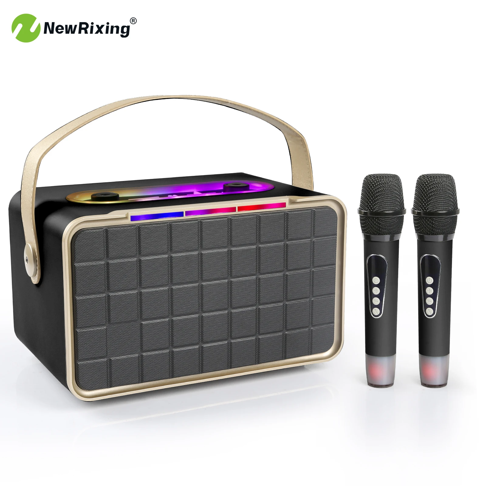 NewRixing Wireless Karaoke Machine with 2 mics,Portable wireless speaker with 2 mics,40W,RGB lights,Support BT/AUX/TF/USB