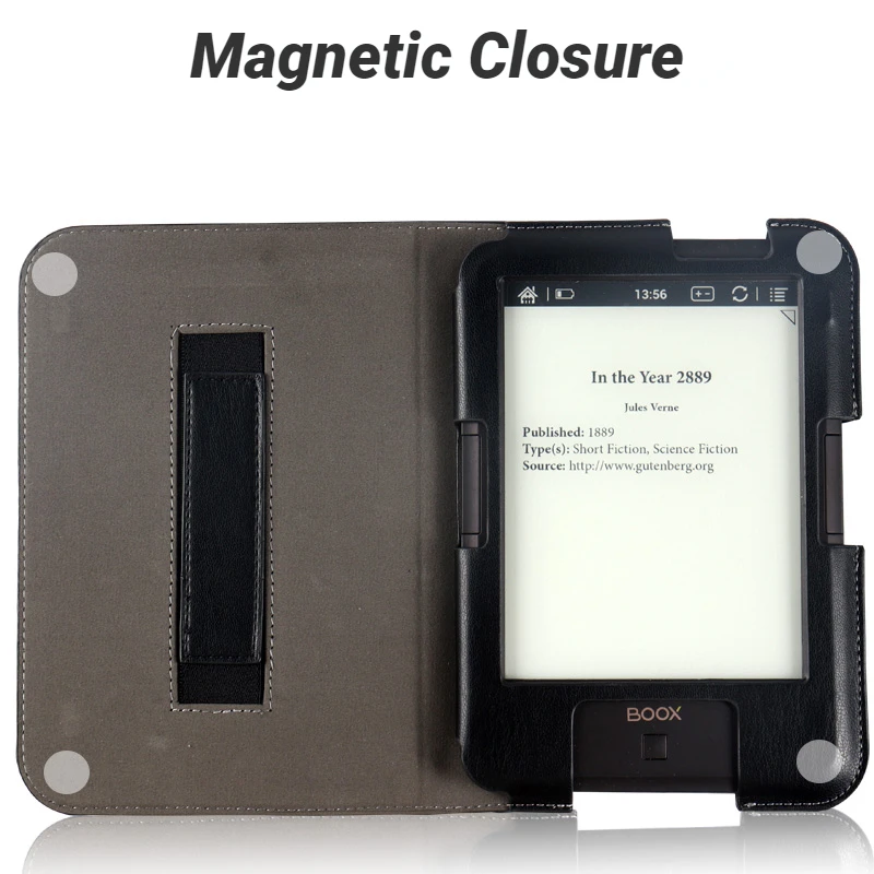 Premium PU Leather Folio Book Cover with Hand Strap and Magnetic Closure