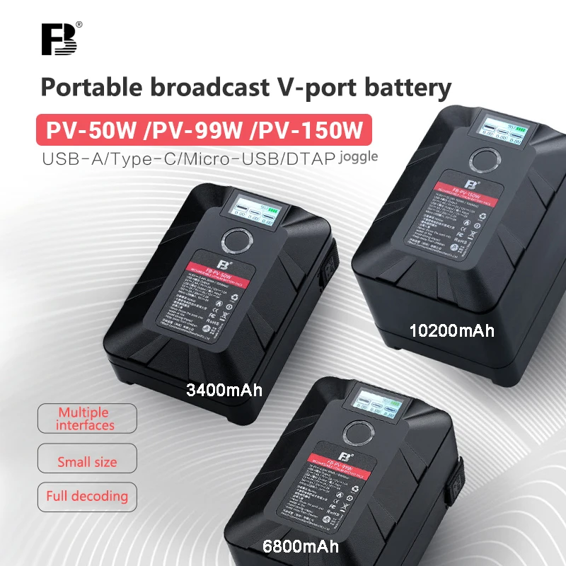 

10200mAh FB FB-PV-50W 90W 150W V Mount Battery PD USB-C 100w charge D-TAP BP USB-C/-A for Cameras Smartphones Laptops