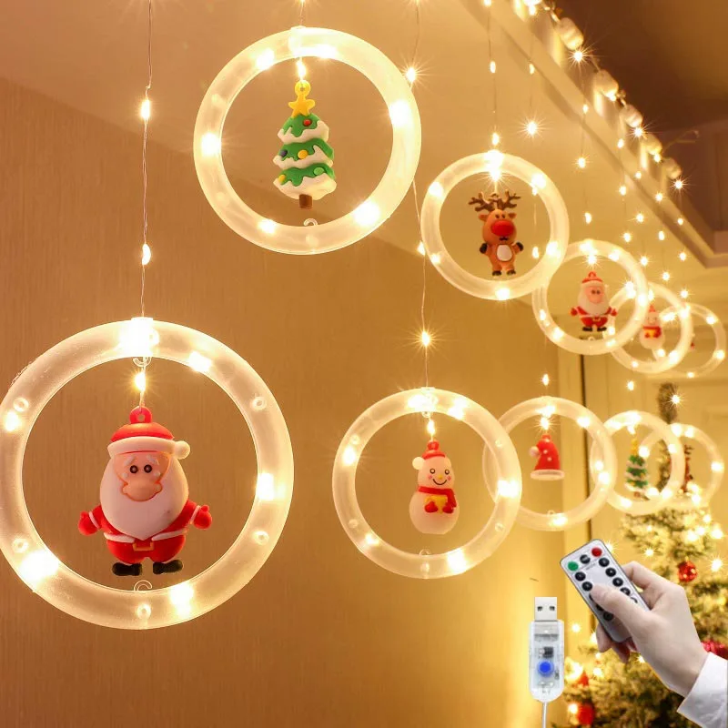 LED Santa Claus Curtain Light Christmas Decoration Home Interior Light String Night Light Christmas Gift New Year Decoration_voghion.com