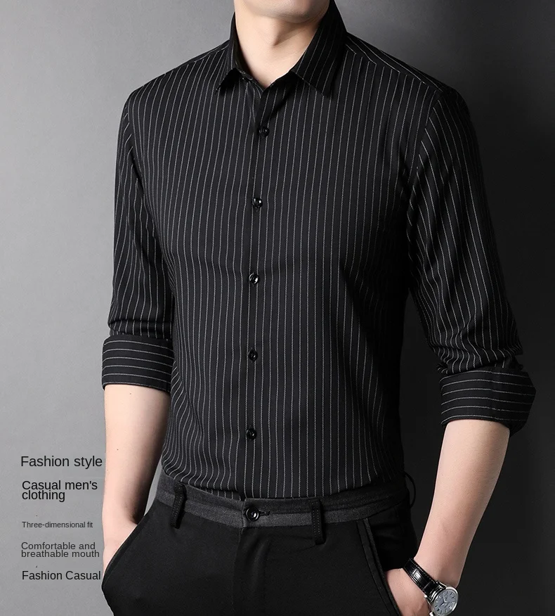 Top Grade New Fashion Brand Designer Slim Fit Vertical Stripes With Cufflinks Mens Shirts Casual Long Sleeve Men Clothing