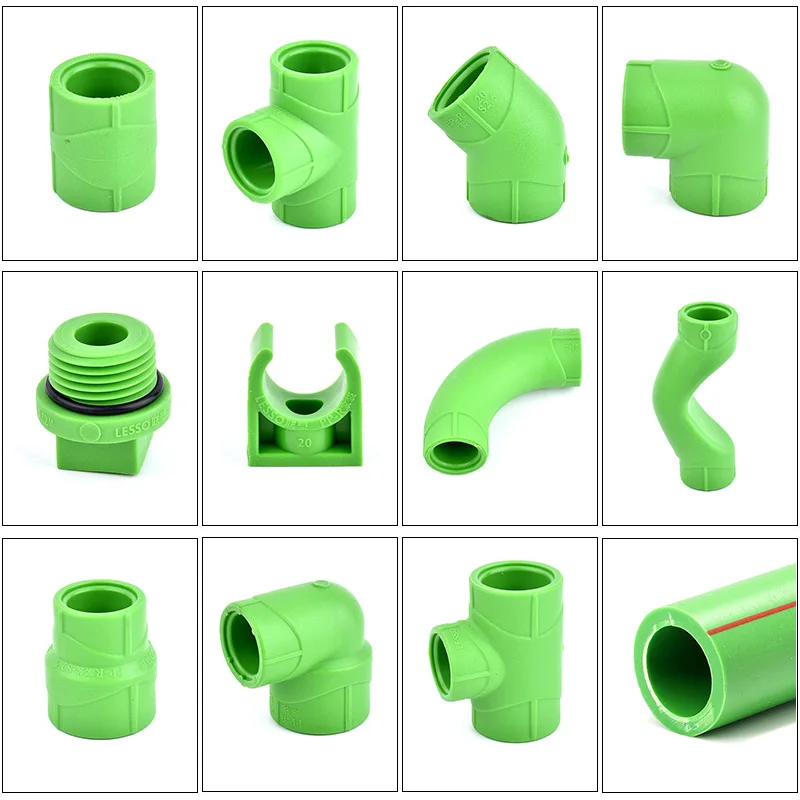 2pcsPPRHotMeltGreenWaterPipeJoint2025mm1234StraightElbow.jpg