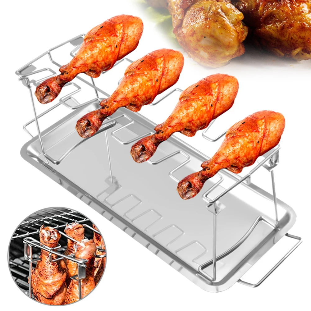 

BBQ Beef Chicken Leg Wing Grill Rack Stainless Steel Barbecue Drumsticks Holder Non-Stick Barbecue Drumstick Oven Roaster Stand