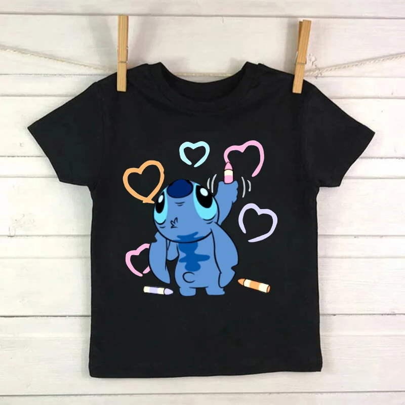 New Kawaii Lilo Stitch Cartoon T Shirt Bambini Bambini Stitch Cute Manga T-Shirt Graphic Lilo And Stitch Tshirt Girl Boy Top Tees