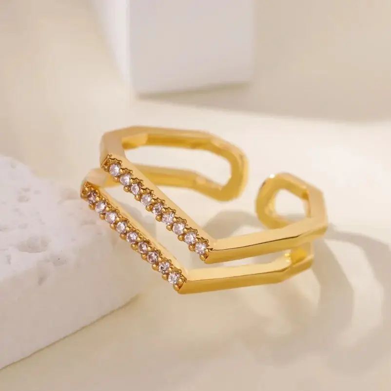 Zircon Geometric Ring Women Stainless Steel Crystal