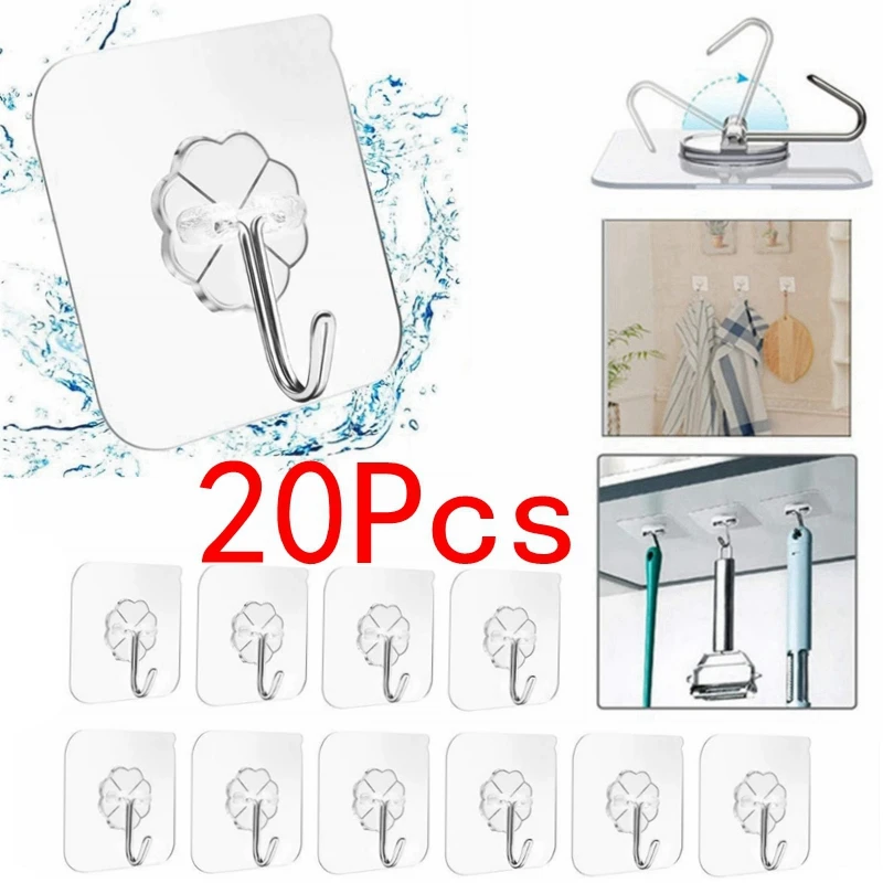 

5/10/20 PCS Transparent Stainless Steel Self-Adhesive Hooks Bathroom Towel Clothes Storage Sticker Hooks Key Hangers Storage