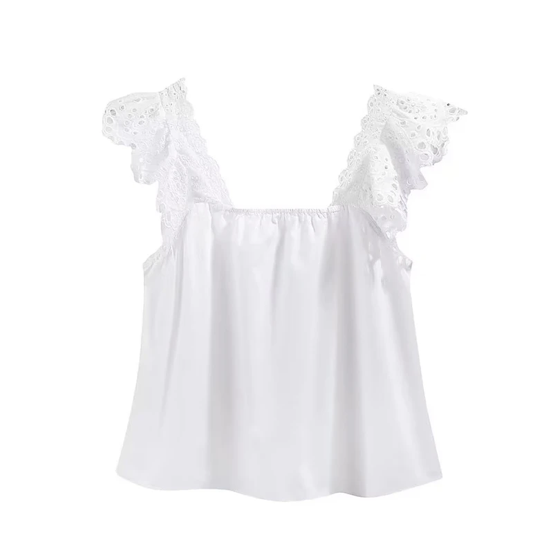 

2023 Summer New Sexy Backless All-match Embroidery Hollow Poplin Camisole Top Women's