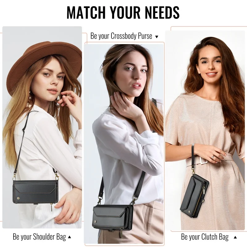 Luxurious Crossbody Leather Zipper Wallet Phone Case with Card Holder