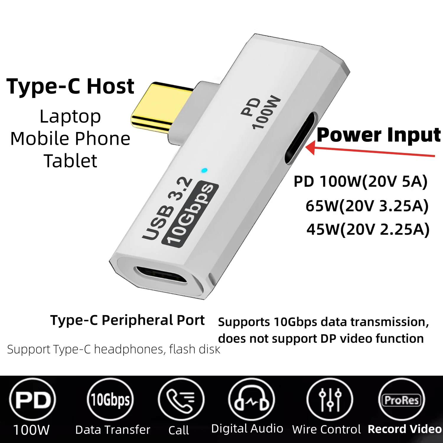 ตัวเลือกสินค้า อะแดปเตอร์ USB-C 10Gbps ชาร์จเร็ว 100W PD พร้อมช่องแยกหูฟัง