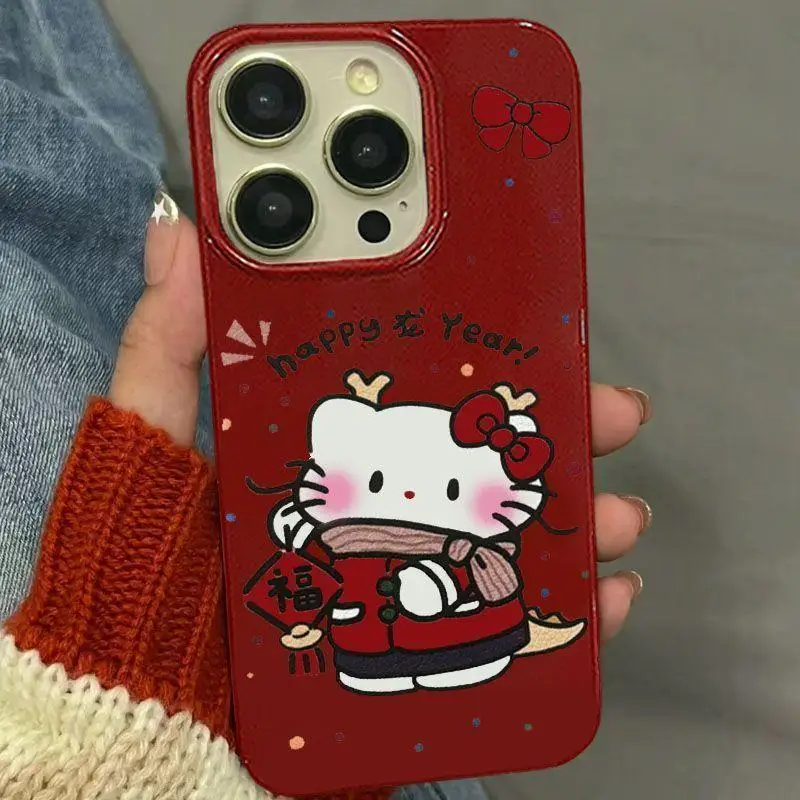 

Милый красный телефон, фотография Kawaii Sanrio, мультфильм Hello Kitty, бант, подходит для Apple 15 Kawaii, окрашенный полный пакет, мягкая резиновая искусственная кожа