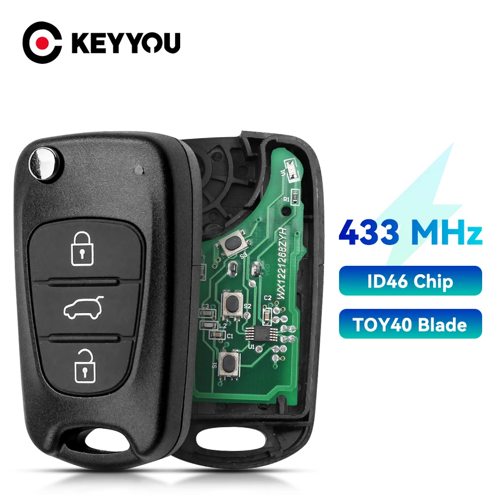 Clé Télécommande Hyundai 3 Boutons - Compatible Elantra, Tucson, Santa Fe... - Puce ID46 433MHz + Transpondeur