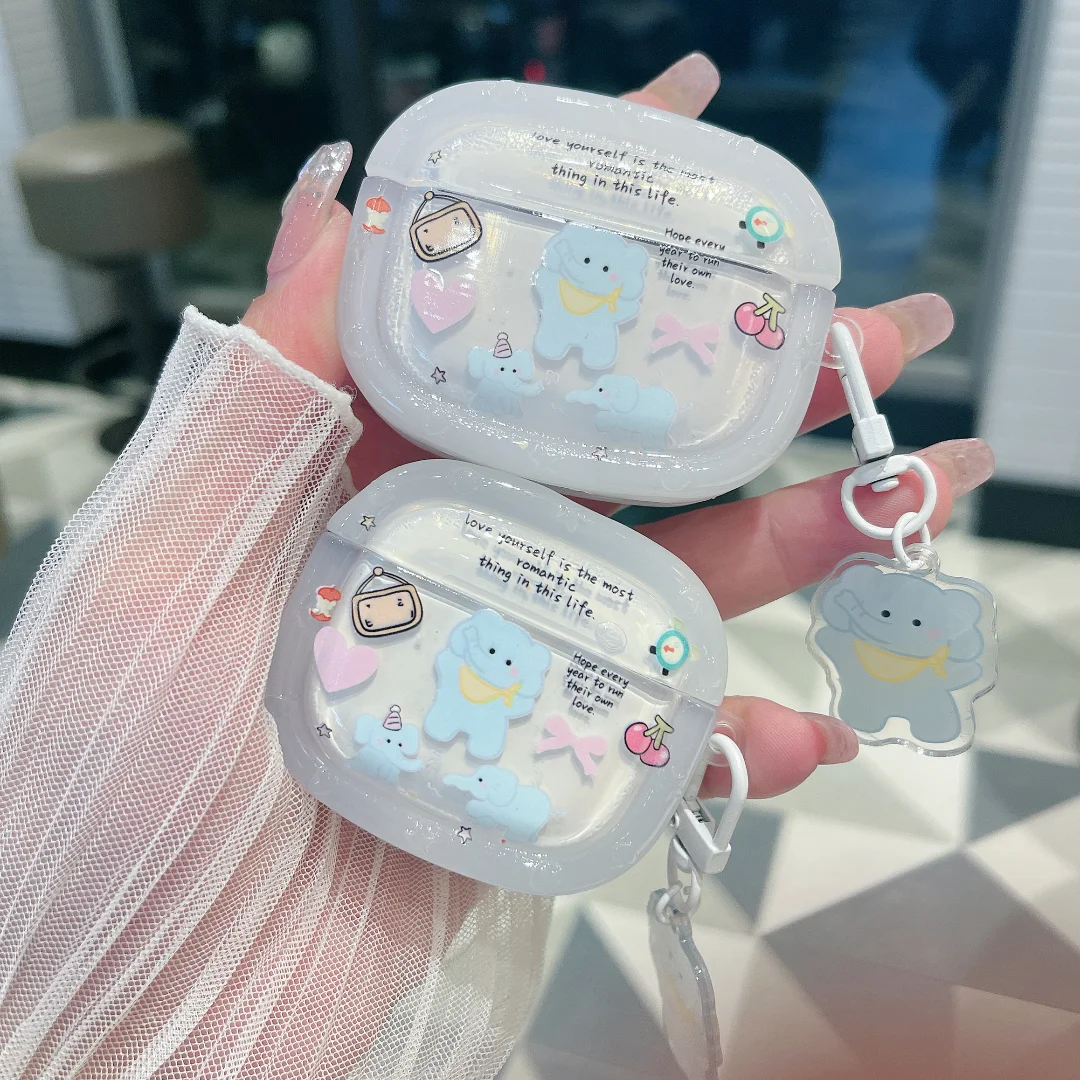 Simpatico Elefante Trasparente Per Custodie Airpods Pro Silicone Per Custodie Airpods Pro2 Dipinti Blu Per Custodia Airpods Di Terza Generazione