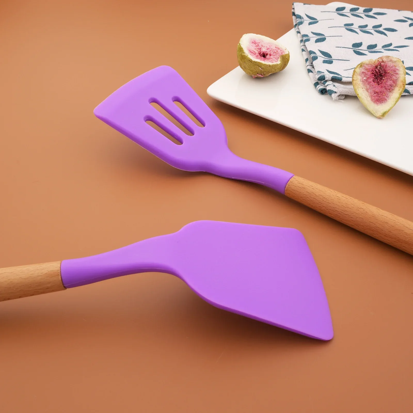 Purple Home Kitchen Silicone Cooking Utensils Set Non-stick Spatula Wooden Handle Heat Resistant Kitchenware Tools Accessories