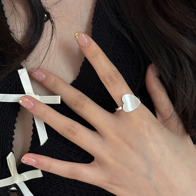 Silver Color Ring for Women Lovely Wedding Jewelry New Fashion Brushed Heart Shaped Adjustable Opening Index Finger Ring silver ring finger rings womens ring jewelry rings ring jewelry
