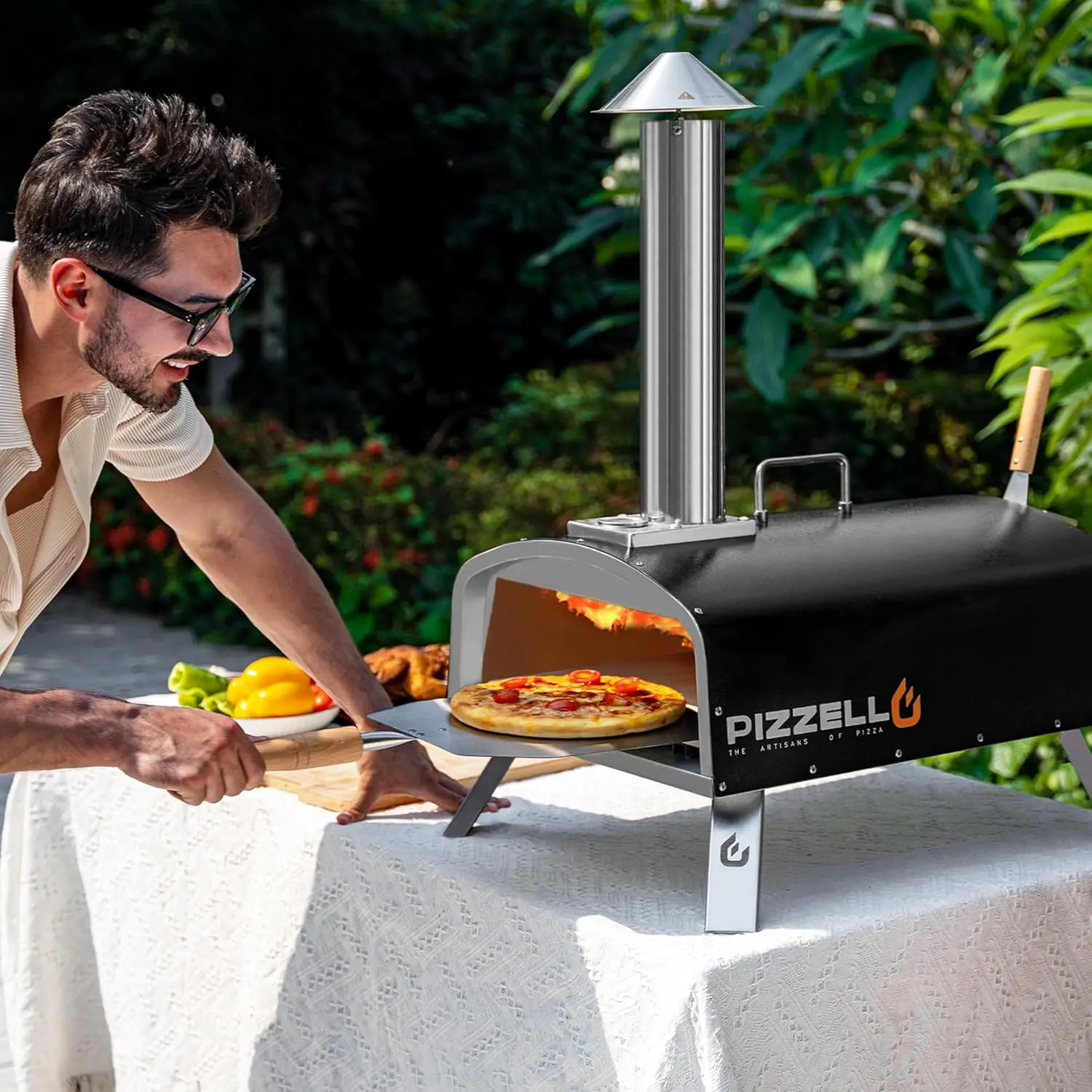 16" Outdoor Pizza Oven Propane and Wood Fired Pizza Maker Multi-Fuel Gas Ovens w/Gas Burner, Cutter, Pizza Stone 6