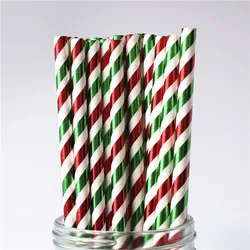 Eco - Friendly Rainbow Striped Paper Straws (Foil red green)