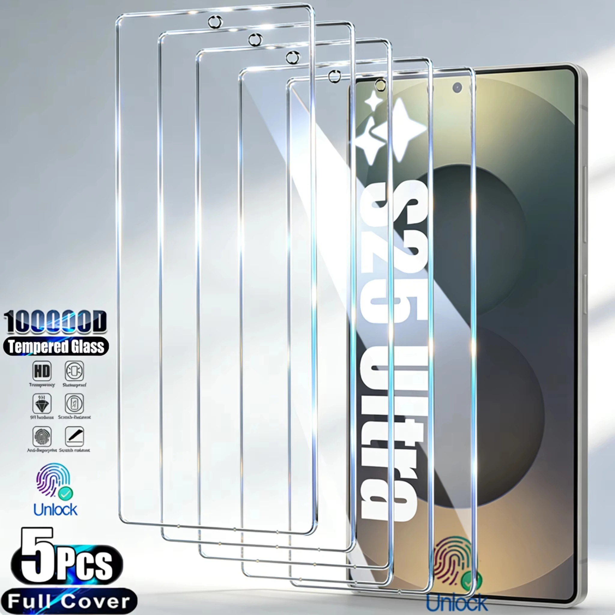 Premium Fingerprint Unlock 9H Tempered Glass Screen Protector - Pack of 1-5 Pieces