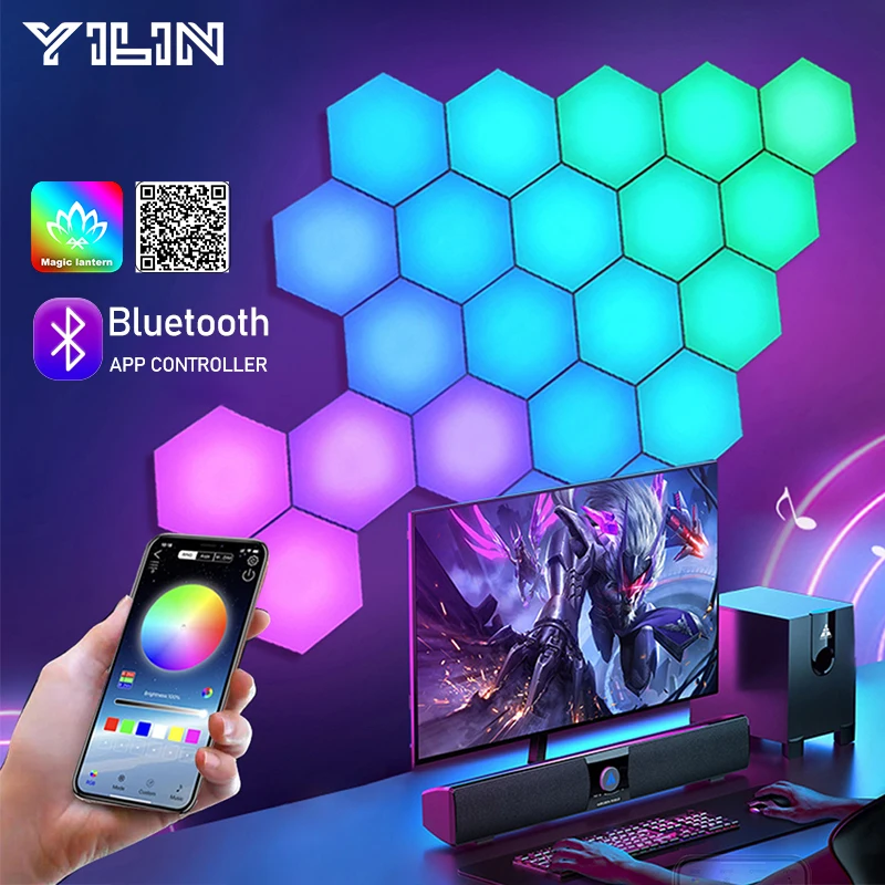 Smart Hexagon Wall Light led wall lamp wall sconces light wall lamp Dream Color RGBIC Ambient Lamp Bluetooth APP Control Music Sync Light Change Night For Game Room