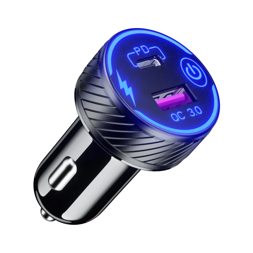 

12-24V Dual USB Car Charger PD + QC3.0 Fast Charging With Aperture Touch Switch Metal Material for Bus Trailer RV Boats Motorcyc