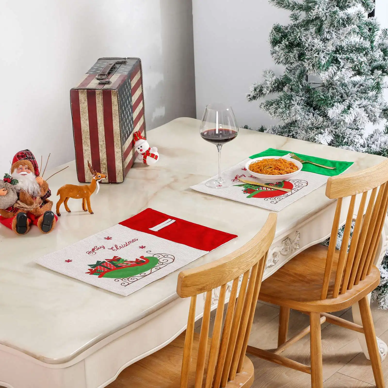 Merry Christmas Placemats Set of 2, with Gift Car Printed, Non-Slip Placemats Washable Table Mats, 13 x 18