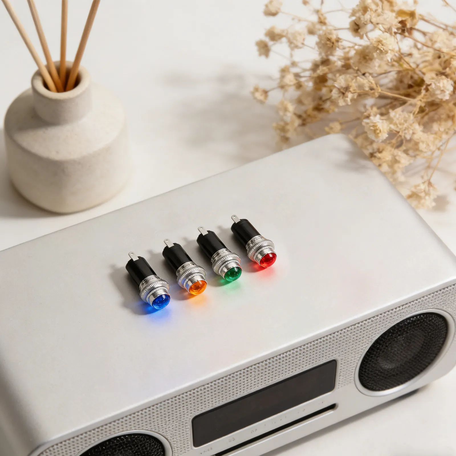 4개 패널 마운트 LED 표시등 금속 하우징 신호등, 무대 오디오 장비용 6.3V 0.15A 컬러 파일럿 라이트 세트 (빨간색)
