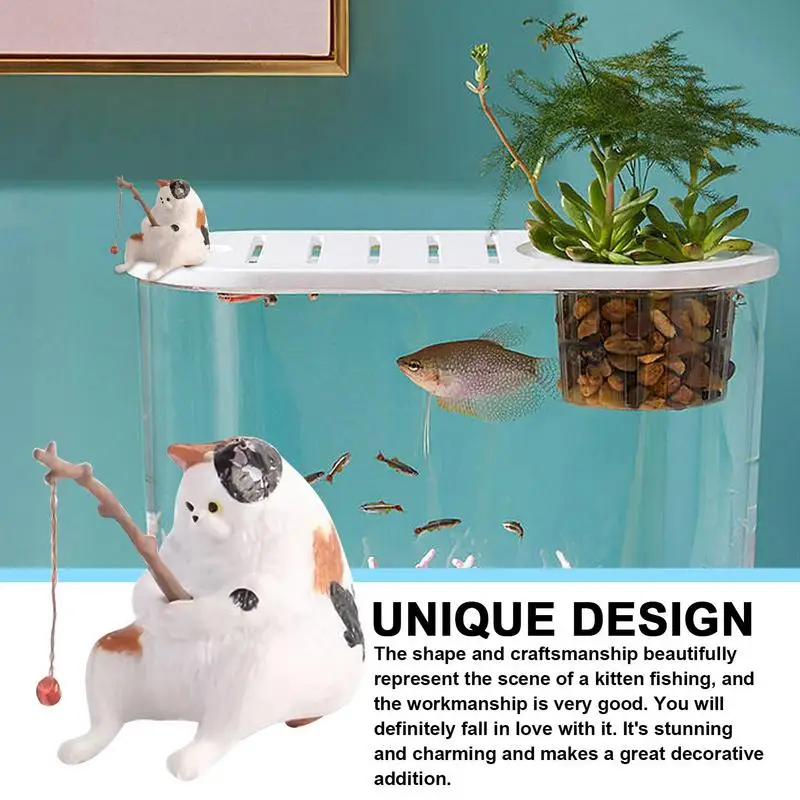 Cute Fishing Cat Fishbowl Figure Landscaping Scenes  Cartoon Cat Statue Mini Resin Ornaments Aquarium Kitten Home Decoration big house villa figure decorative mini fairy garden cartoon building statue jardin miniature moss ornaments resin craft