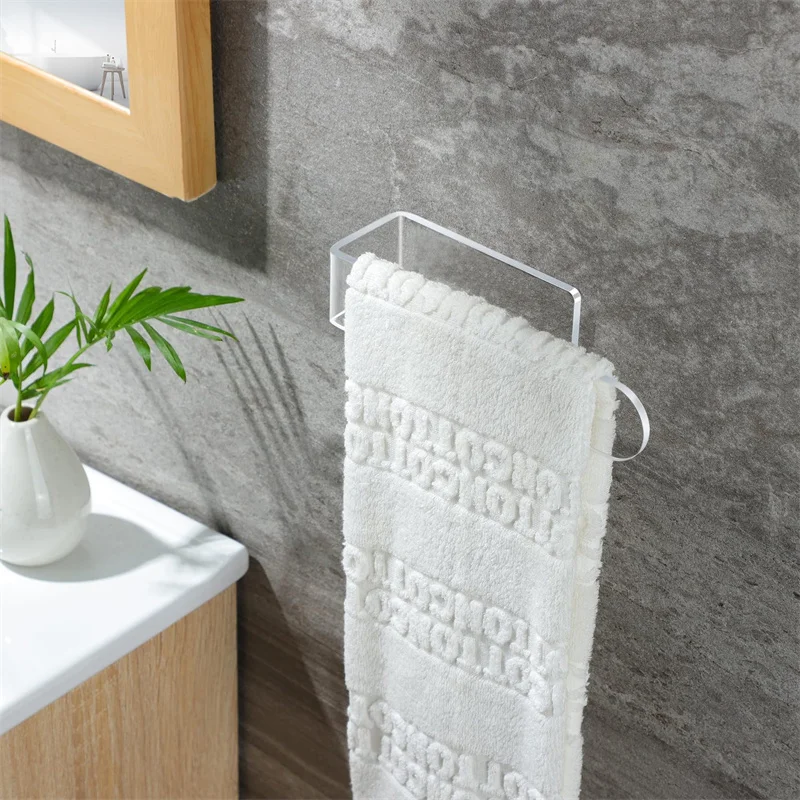 U Shape Bathroom Acrylic Towel Bar Hand Towel Holder Self Adhesive Towel Rack For Bathroom Wall Mounted Transparent Towel Hanger 3