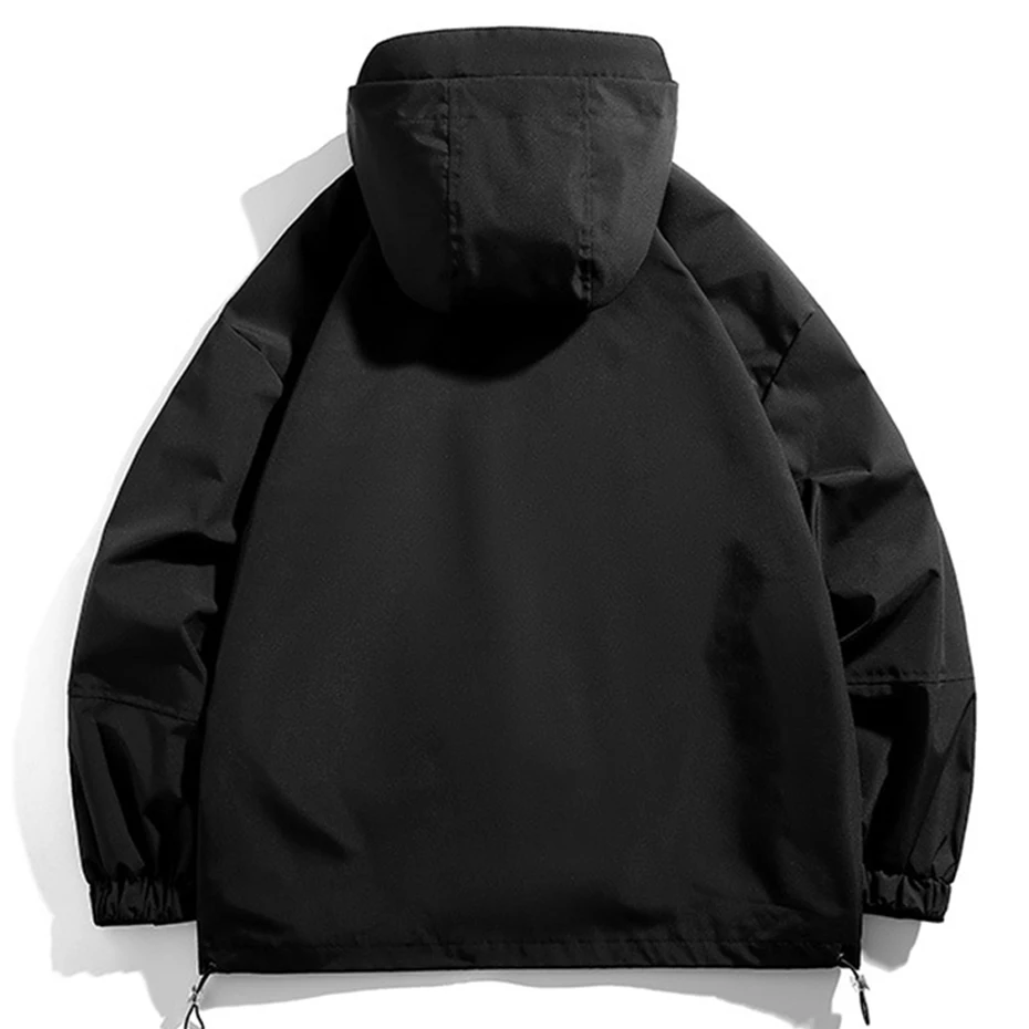 Black Windbreaker Jacket Men Camping Jacket Coats Fashion Casual Waterproof Jackets Coats Male Solid Color Windbreaker Outerwear