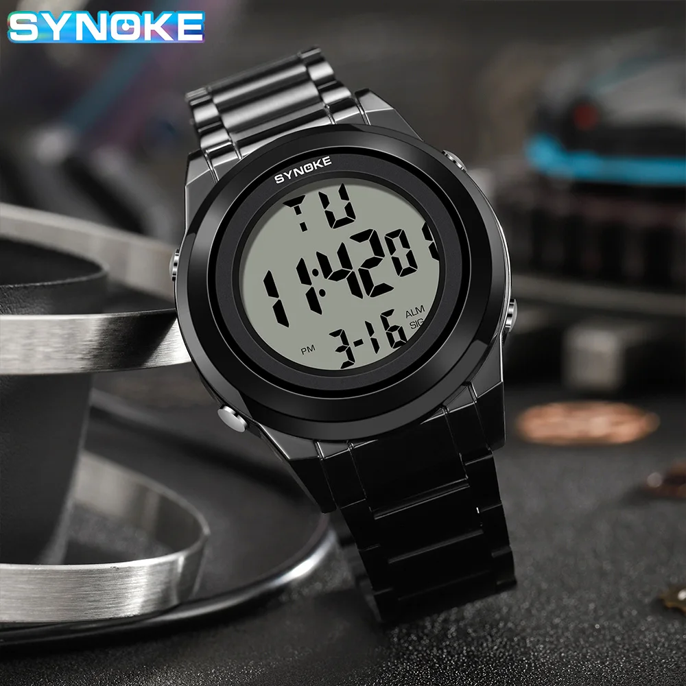 New ModelsTop Luxury Stainless Steel Strap Sport Watches Mens Waterproof Back Light Digital Wristwatch Male Alarm 4