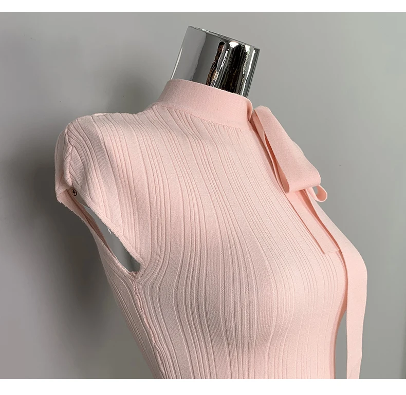 2026 frühling Sommer Slim Fit Sexy Gestrickte T-shirt frauen Tie-Band Mode Kurzarm Tops Elegante Temperament Vielseitig hemd – Detail 24