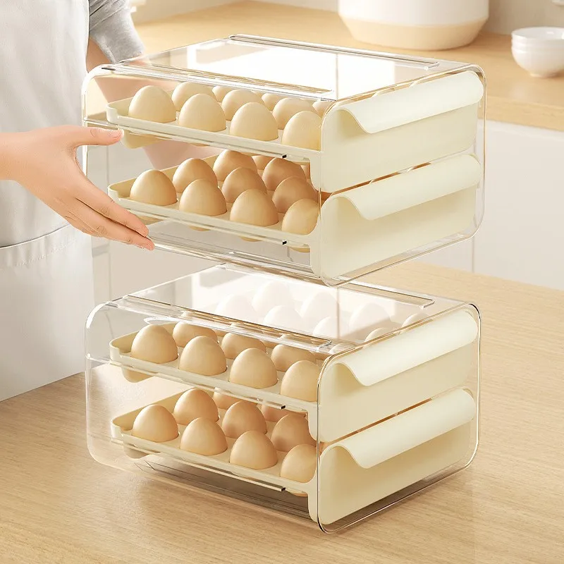 

32 Grid Refrigerator Eggs Space-Saving Organizer Kitchen Organizer Home Double-Layer Drawer Type Egg Storage Box Holder