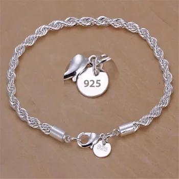 925 Sterling Silver 4MM Twisted Rope Bracelets For Women Men Fashion Minimalist Couple Chain Bracelet Male Silver Jewelry Gifts 1