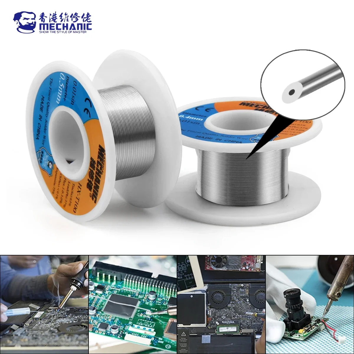 Soldering Wire MECHANIC HX-T100 55g Mild Rosin Core 183℃ Melting Point 0.2mm-1.2mm High Purity Solder Wire Welding Flux 1-3% Iron Cable Reel