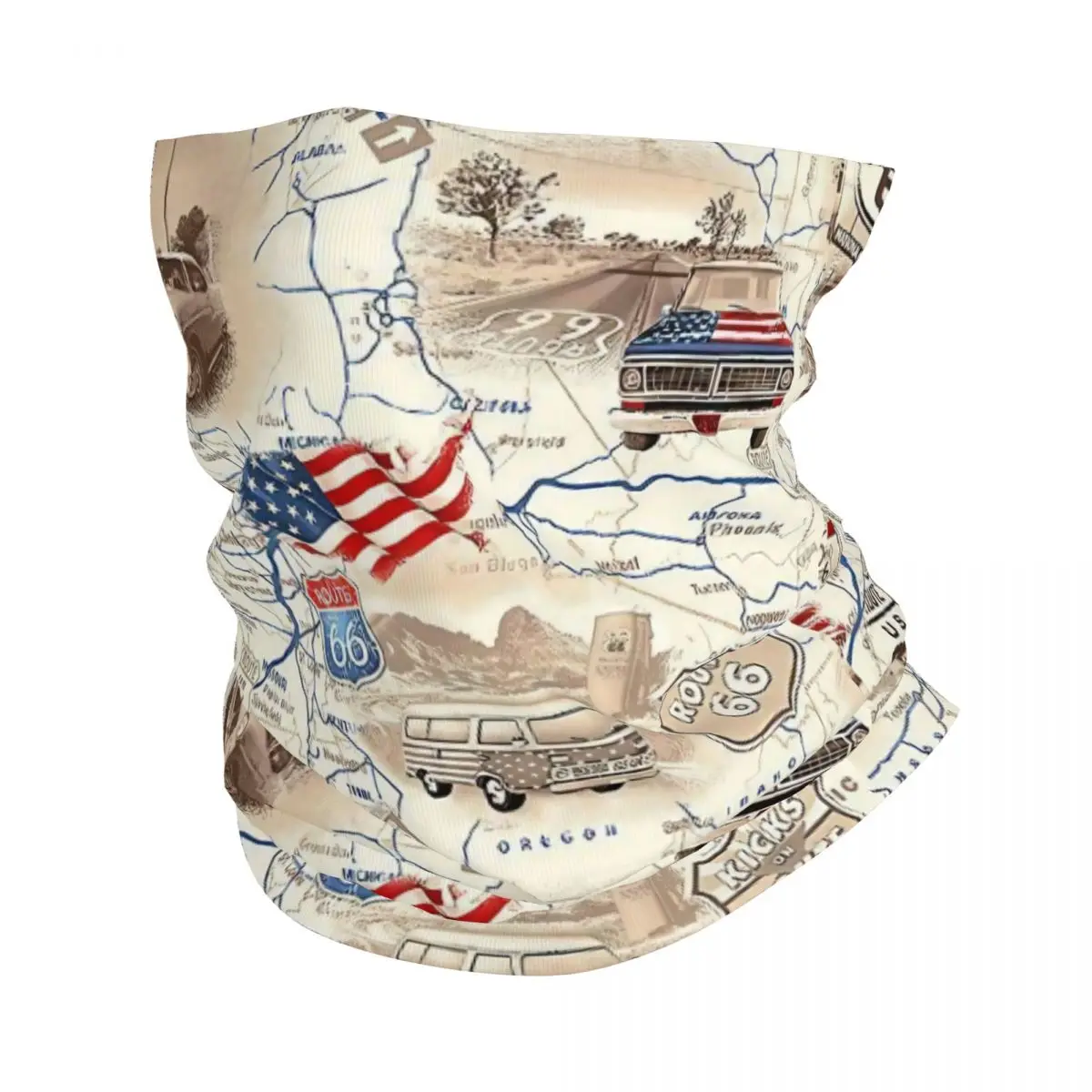 

Moto America Highway Bandana Neck Cover Printed The Route 66 Wrap Scarf Multi-use Balaclava Cycling Unisex Adult Breathable